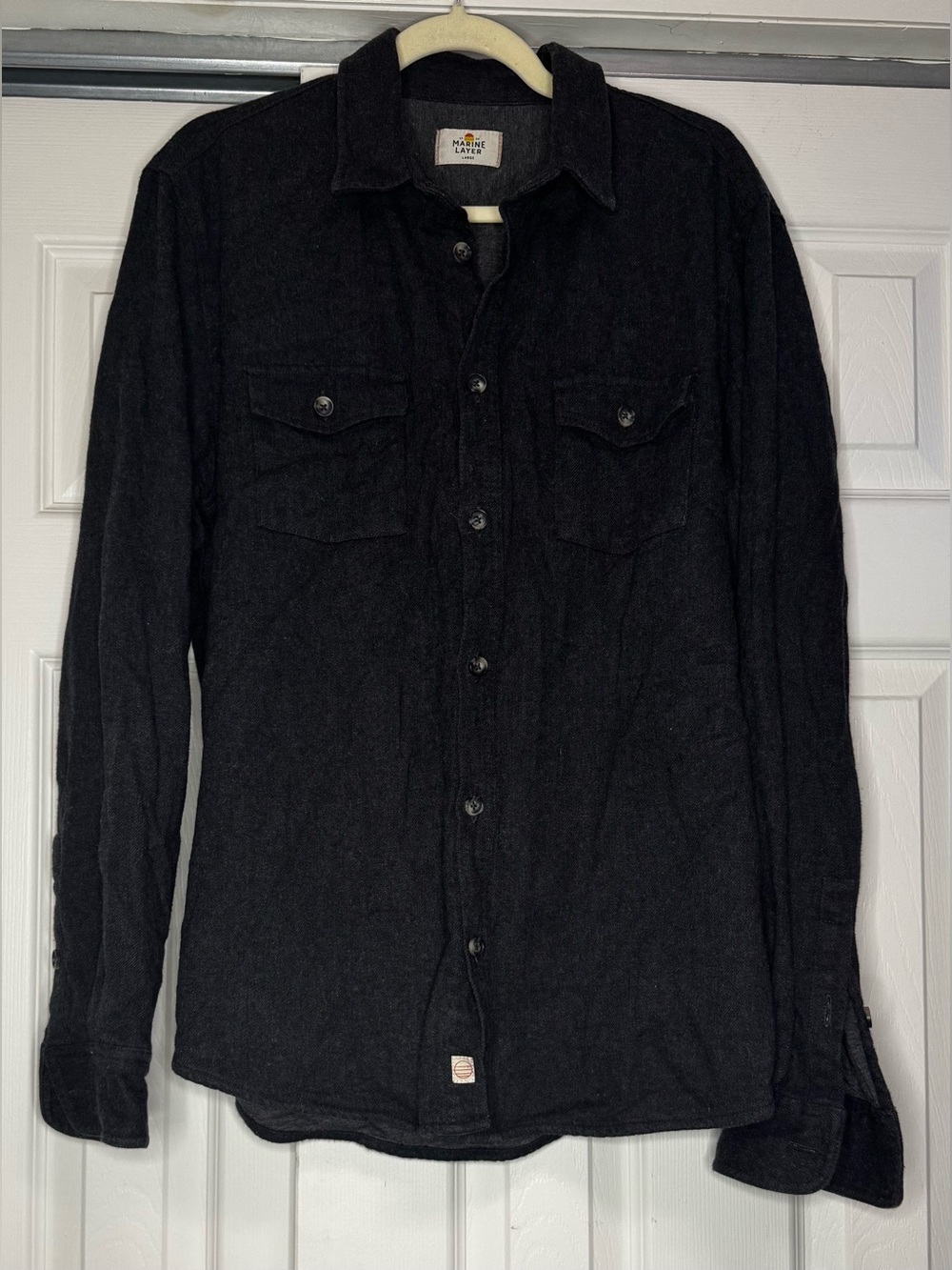 Marine Layer Charcoal Gray Double Pocket Cotton Button Down Shirt - Size L
